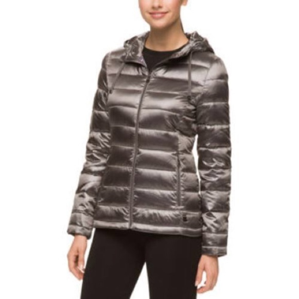 ANDREW MARC | Gray Hooded Puffer Jacket